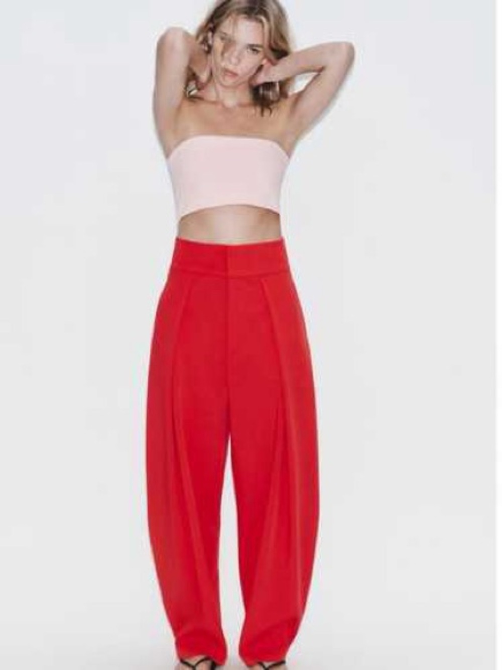 Zara Red High-Waist Wide Leg Pants. POP - Picture 5 of 15